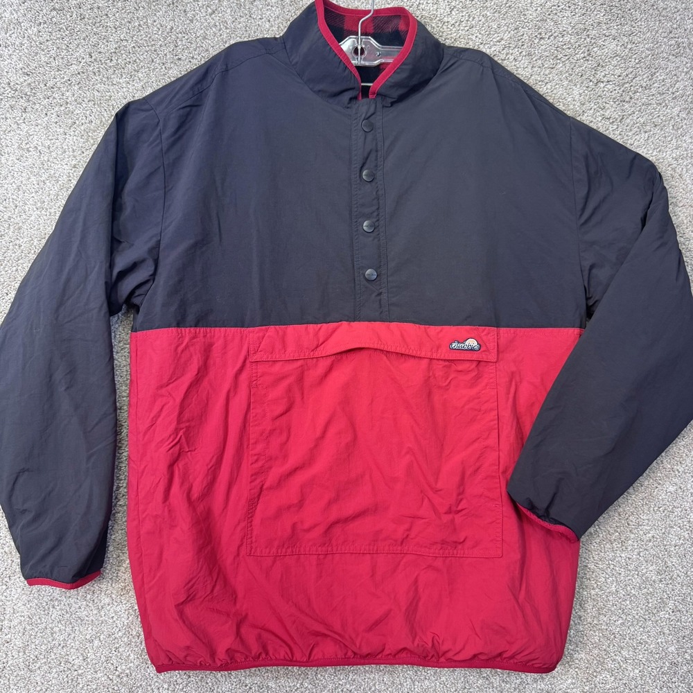 Chubbies Pullover Mens XL Reversible Black Red Colorblock Buffalo Plaid EUC